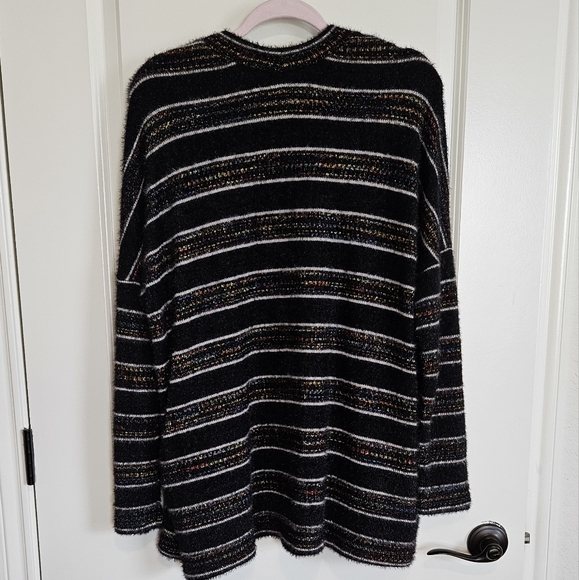 Modcloth Color and Character Fuzzy Cardigan Black and Rainbow Striped Large - Picture 6 of 9